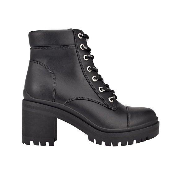 Nine West Women's Quenton Lace-Up Heeled Combat Booties Black Size 9.5M B4HP - Picture 2 of 5